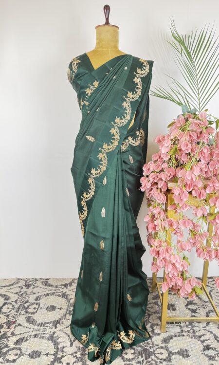 Bottle green colour raw mango saree