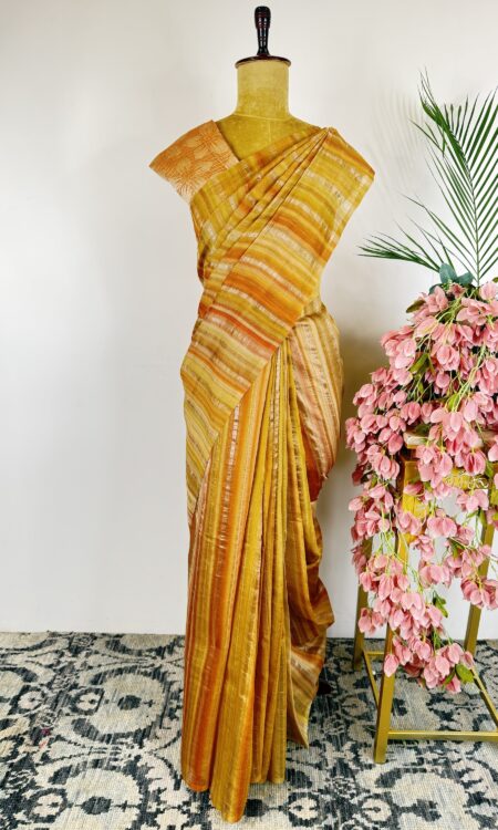 Yellow colour striped silk saree