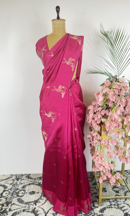 Pink colour raw mango saree