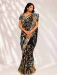 Black colour parsi-gara saree