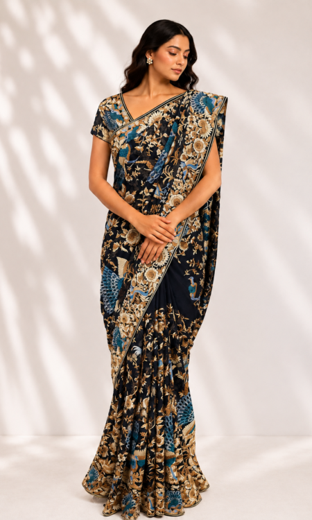 Black colour parsi-gara saree