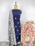 Navy blue colour Parsi gara unstitched suit