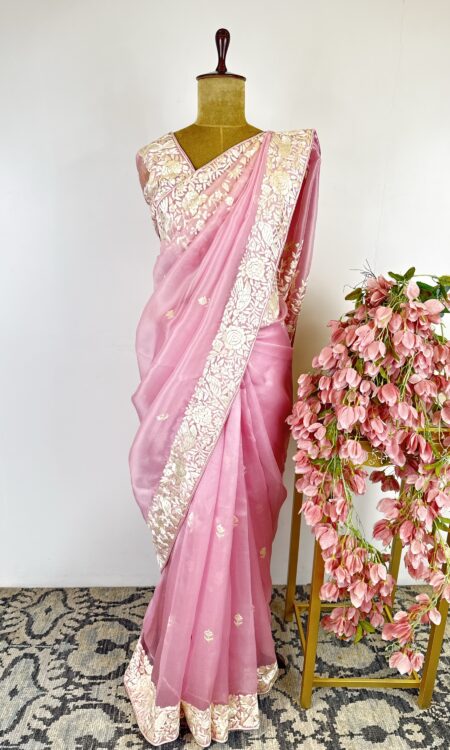 Light pink parsi-gara organza saree