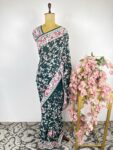 Bottle green colour Parsi-gara saree
