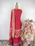 Red colour Bandhani unstitched suit