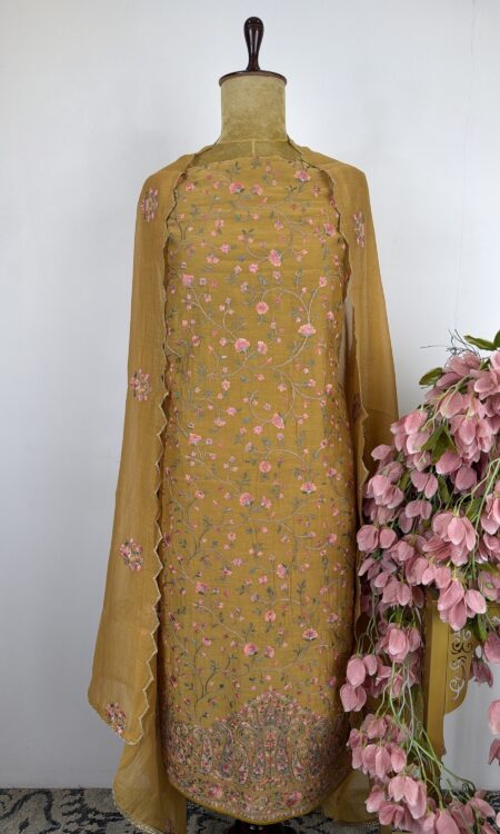 Yellow Chanderi unstitched suit