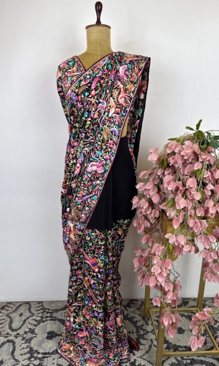 Black Georgette parsi gara saree