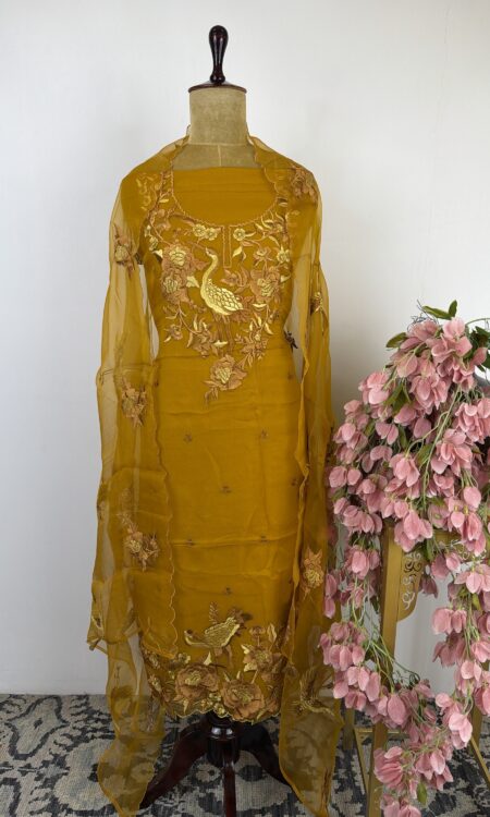 Mustard yellow colour unstitched suit