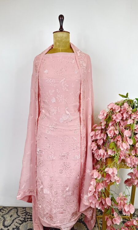 Pink colour Georgette unstitched suit