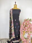Black colour Parsi gara unstitched suit