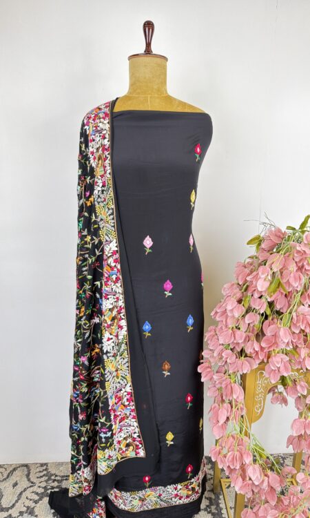 Black colour Parsi gara unstitched suit