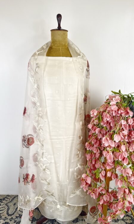 White colour organza unstitched suit