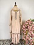 Powder pink colour short Anarkali suit