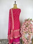 Hot pink colour bandhani unstitched suit