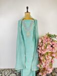 Sky blue colour Chanderi unstitched suit