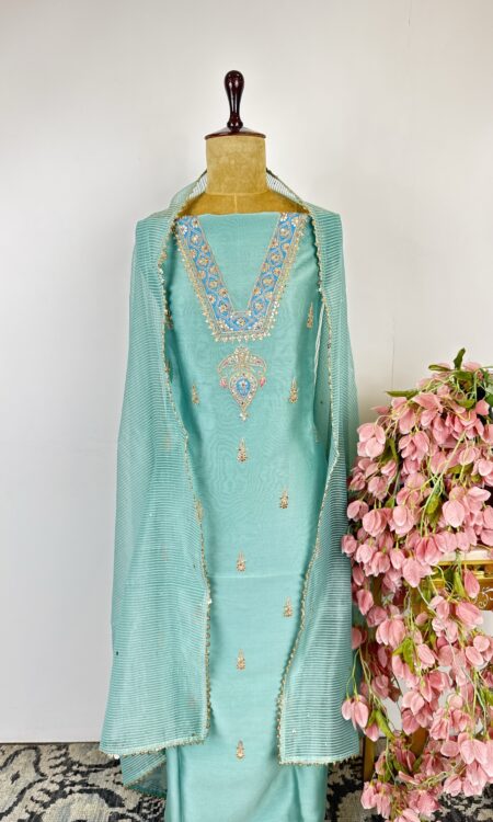 Sky blue colour Chanderi unstitched suit