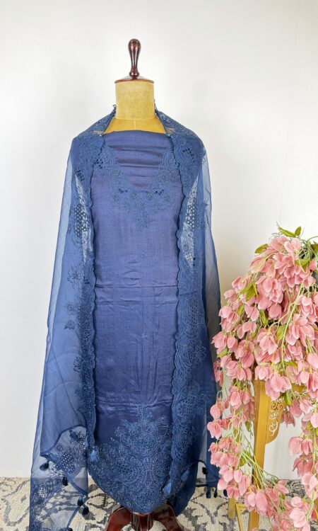 Blue organza unstitched suit