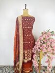 Brown colour bandhani unstitched suit