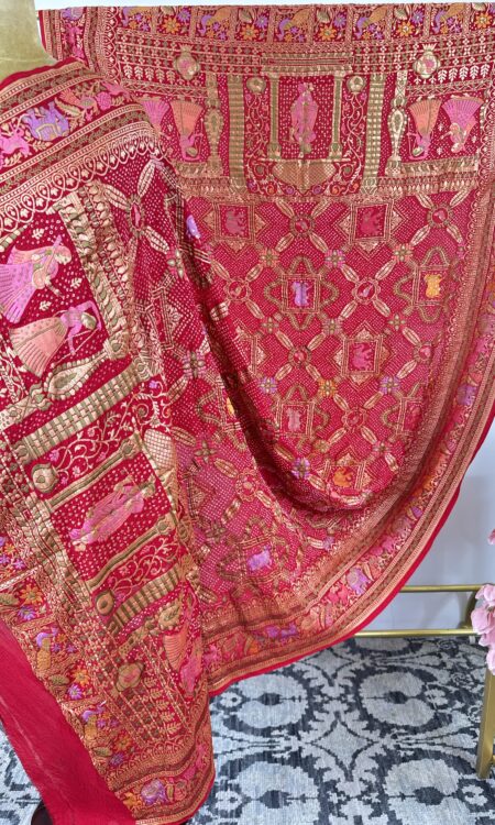 Red colour shri Krishna bandhani dupatta