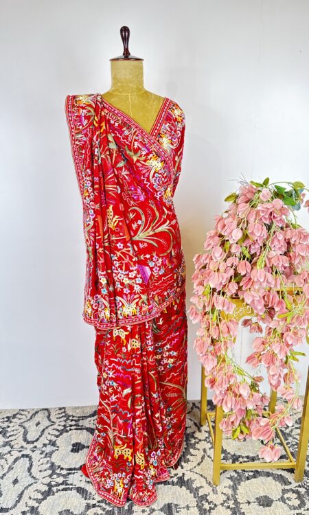 Red colour Parsi-gara saree