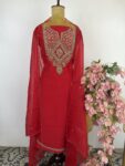 Red Chanderi unstitched  suit