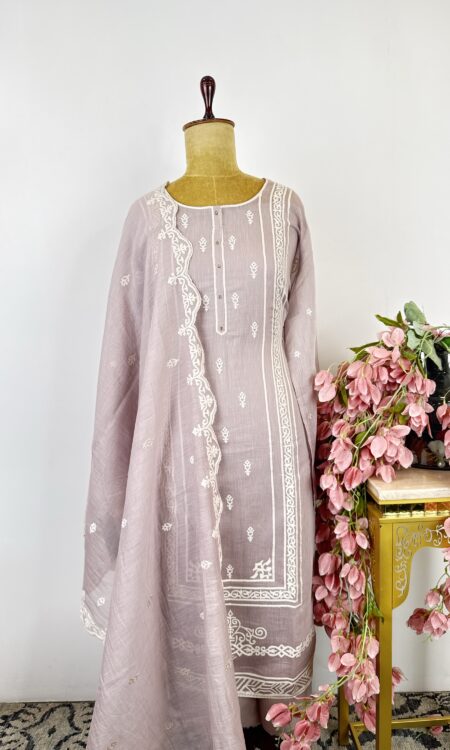 Dusty rose pink colour semi stitched suit