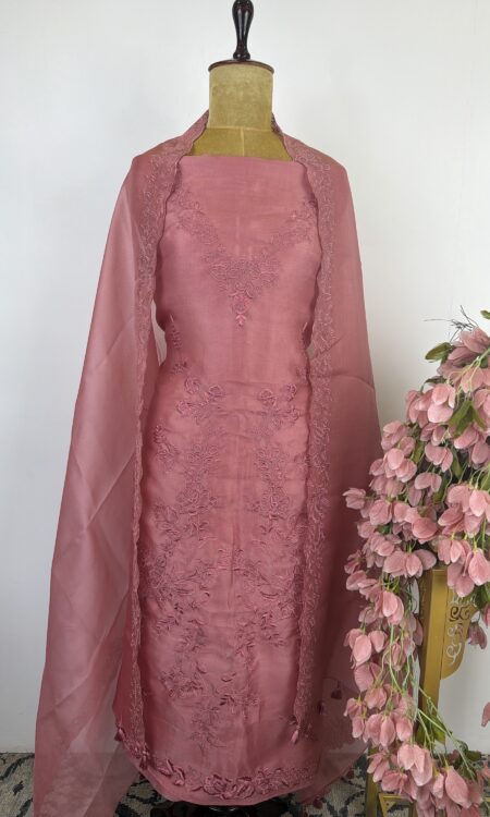 Dusty rose organza unstitched suit