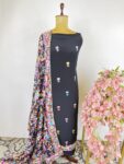 Black colour Parsi gara unstitched suit