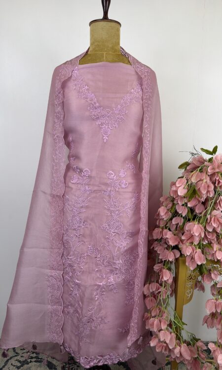 Lavender organza unstitched suit