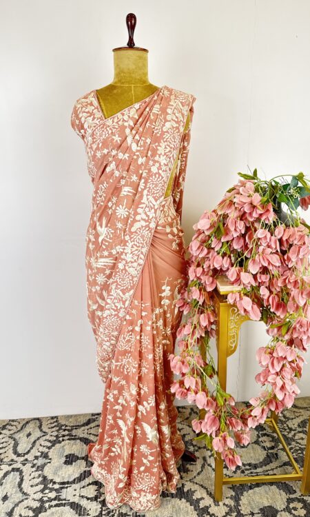 Peach colour Parsi-gara saree