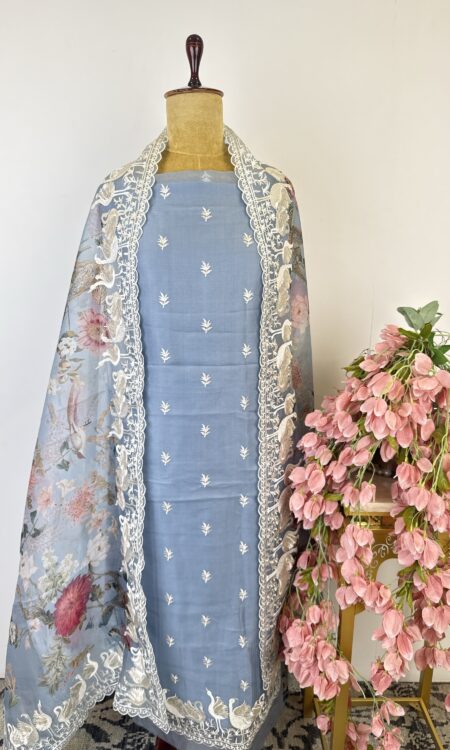 Ice blue colour organza unstitched suit
