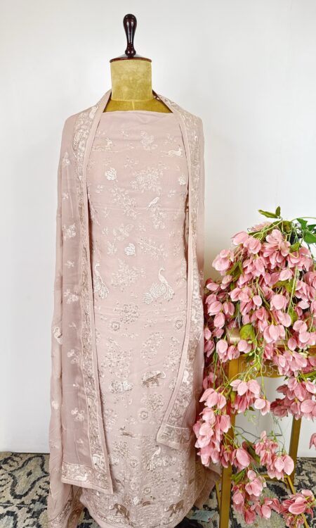 Powder pink colour Georgette unstitched suit