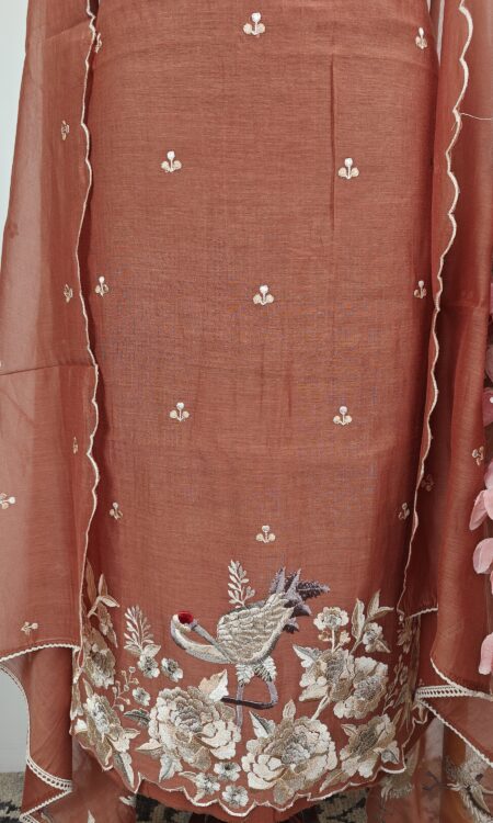 Brown Chanderi unstitched suit