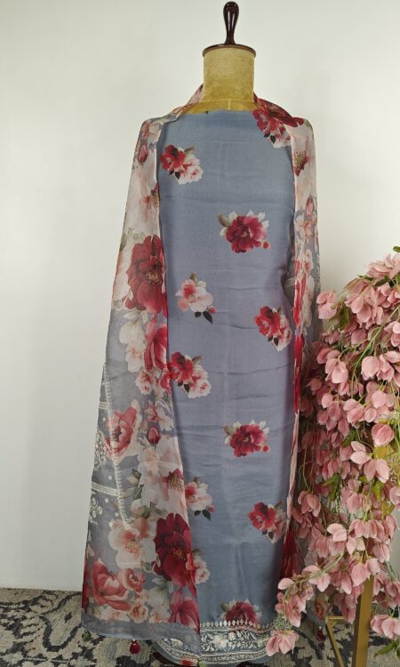 Blue organza unstitched suit