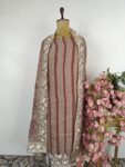 Brown organza unstitched suit