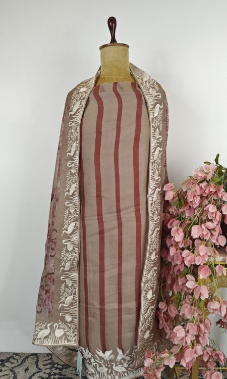 Brown organza unstitched suit