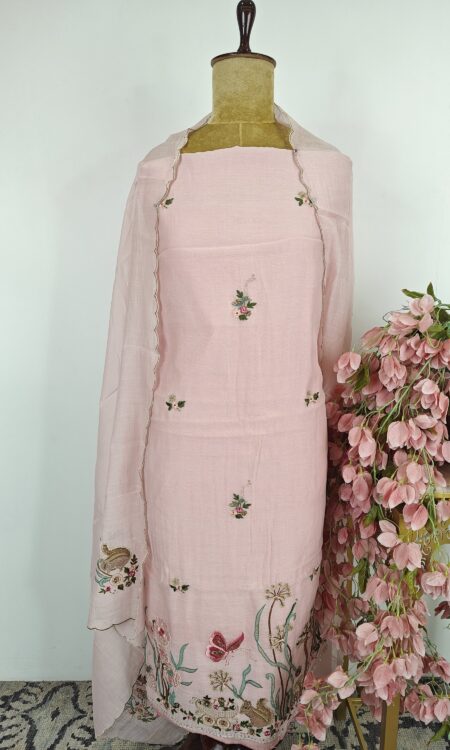 Pink chanderi unstitched suit