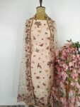 Beige organza unstitched suit