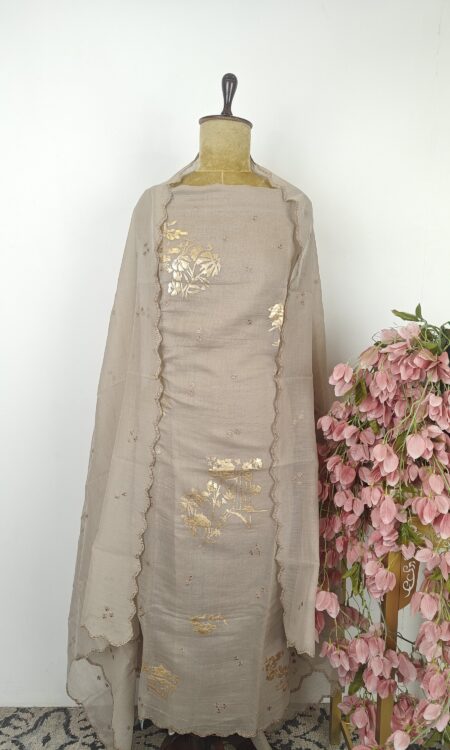 Beige chanderi Unstitched suit