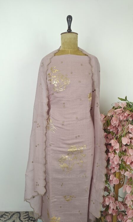 Pink chanderi unstitched suit