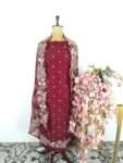 Maroon colour organza unstitched suit