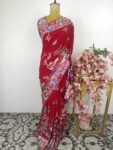 Red Crepe parsi gara saree