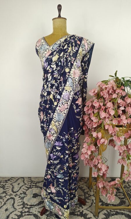 Blue georgette parsi gara saree