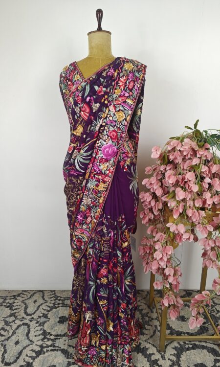 Purple parsi gara saree