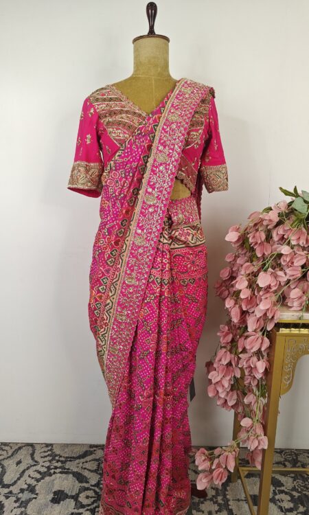 Pink pre-drape saree