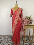 Red bandhani pre drape saree