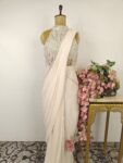 White pre drape saree with stitched blouse