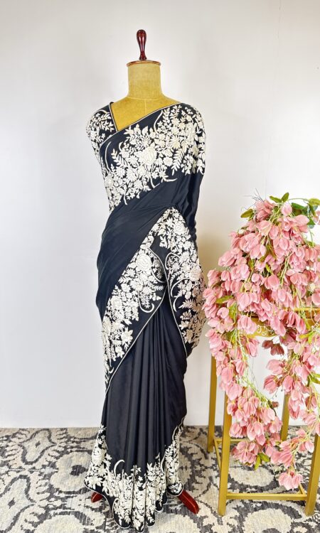 Black colour Parsi-gara saree
