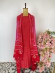 Red colour Chanderi unstitched suit