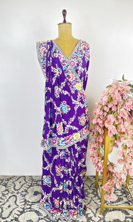 Purple colour parsi-gara saree